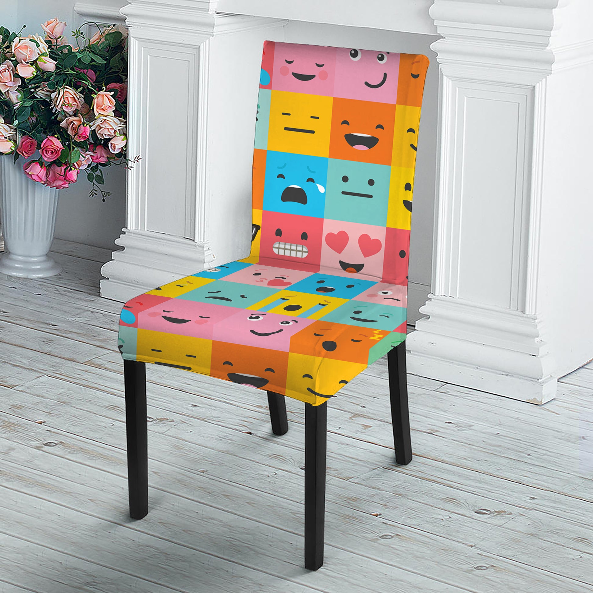 Colorful Emoji Pattern Print Dining Chair Slipcover