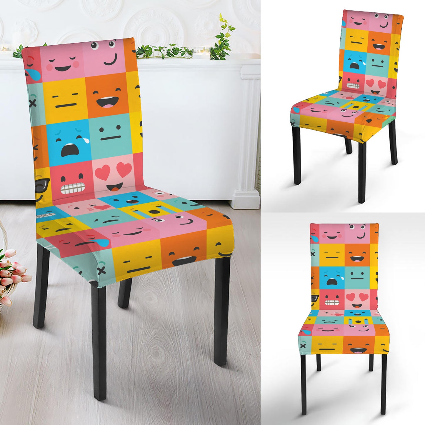 Colorful Emoji Pattern Print Dining Chair Slipcover