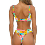 Colorful Emoji Pattern Print Front Bow Tie Bikini