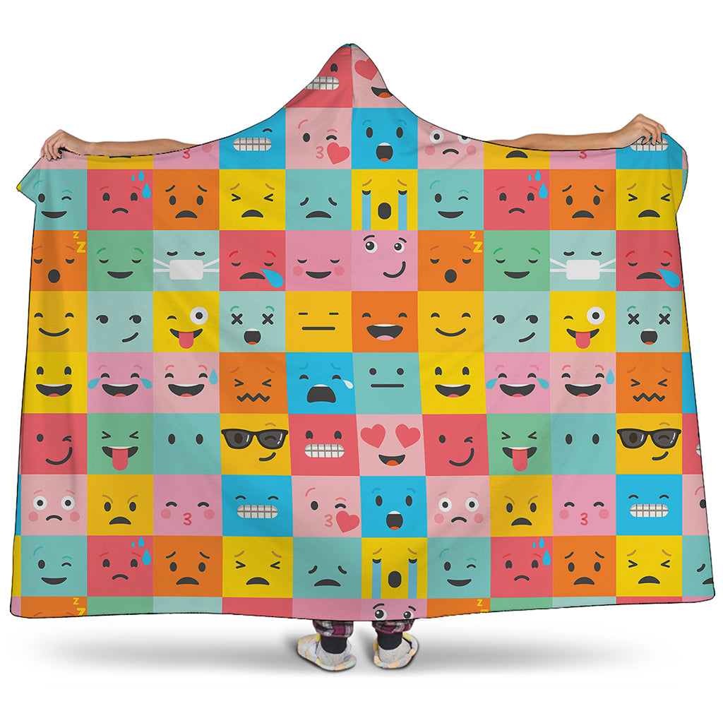 Colorful Emoji Pattern Print Hooded Blanket