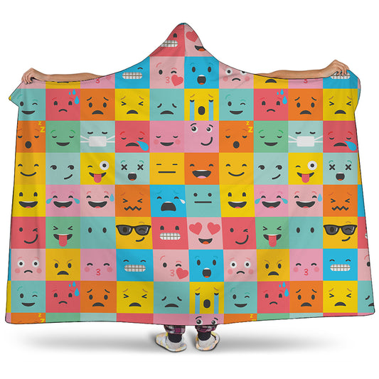 Colorful Emoji Pattern Print Hooded Blanket