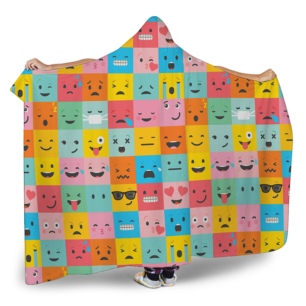 Colorful Emoji Pattern Print Hooded Blanket