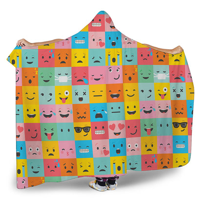 Colorful Emoji Pattern Print Hooded Blanket