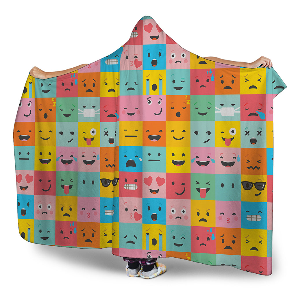 Colorful Emoji Pattern Print Hooded Blanket