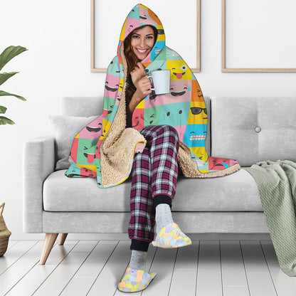 Colorful Emoji Pattern Print Hooded Blanket