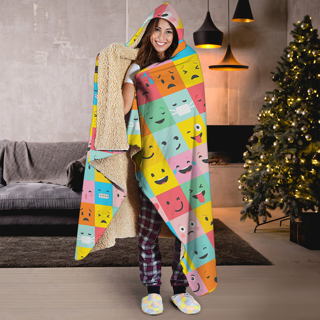 Colorful Emoji Pattern Print Hooded Blanket