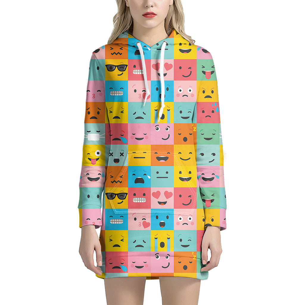 Colorful Emoji Pattern Print Hoodie Dress