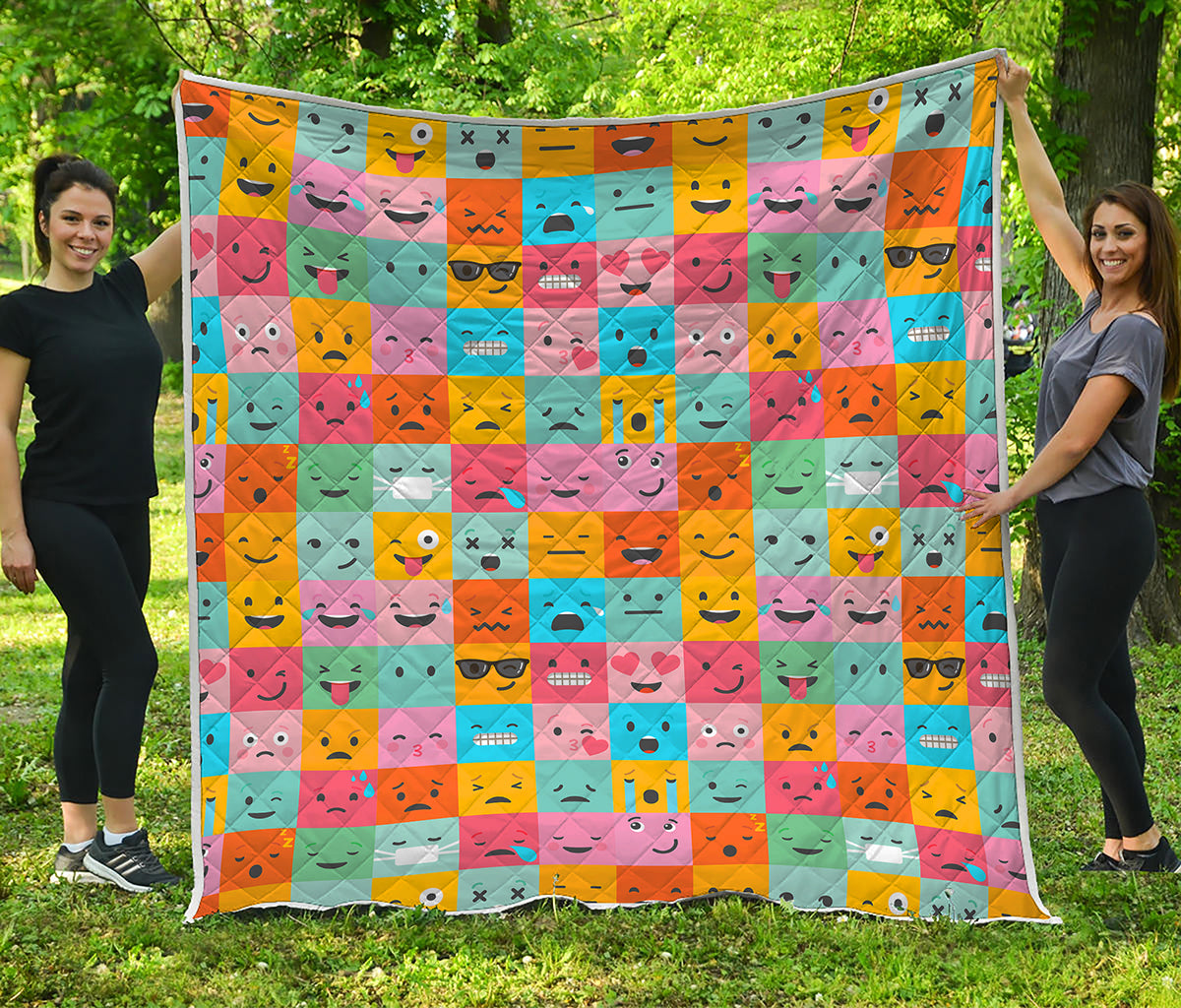 Colorful Emoji Pattern Print Quilt