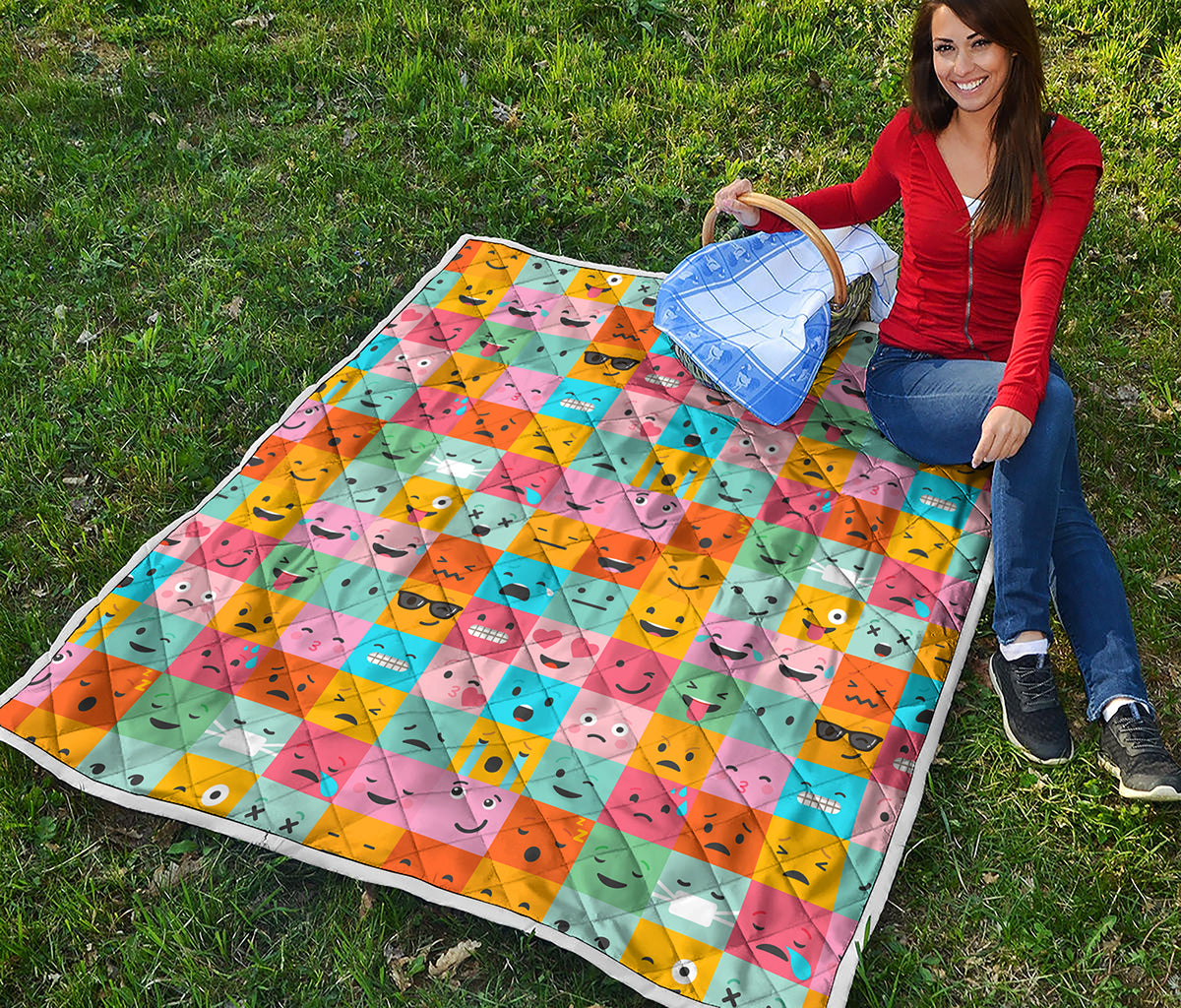 Colorful Emoji Pattern Print Quilt