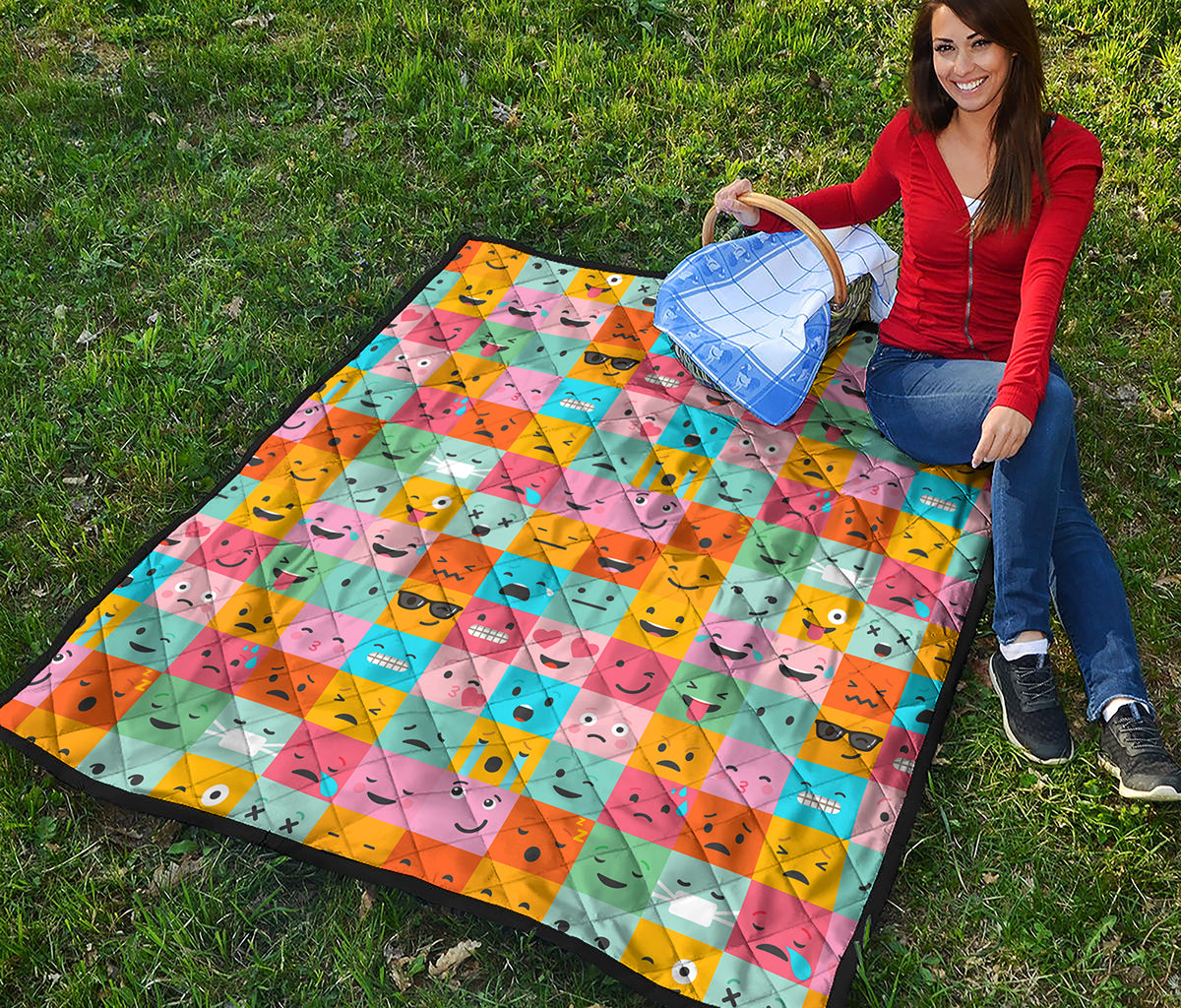 Colorful Emoji Pattern Print Quilt
