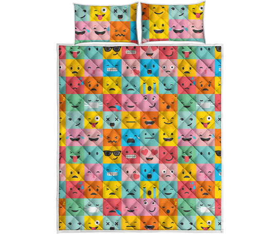 Colorful Emoji Pattern Print Quilt Bed Set