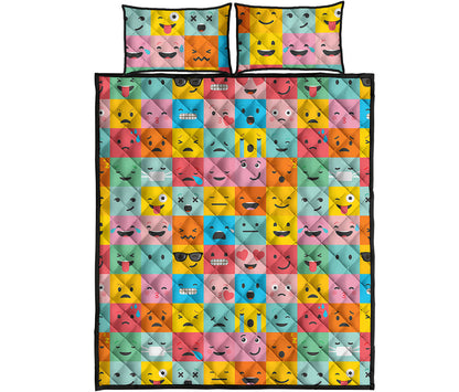 Colorful Emoji Pattern Print Quilt Bed Set