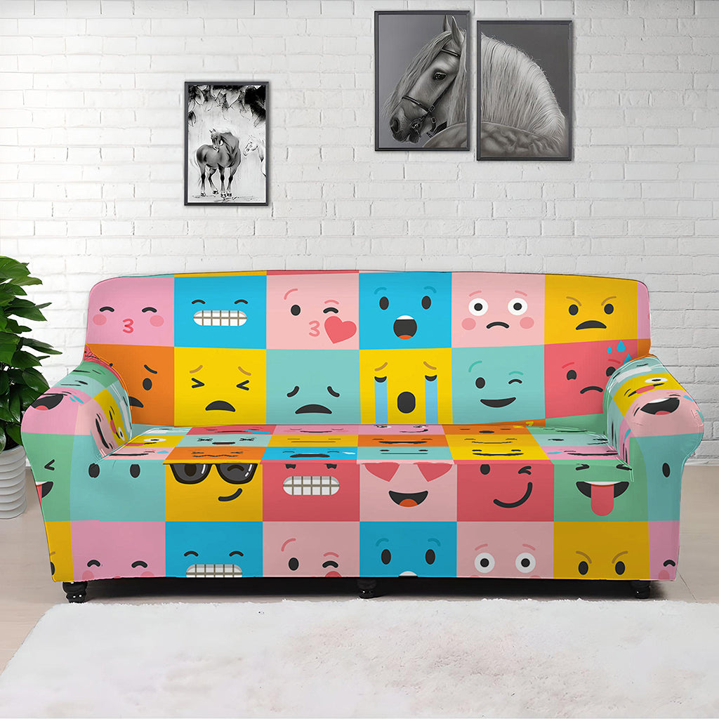Colorful Emoji Pattern Print Sofa Cover