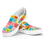 Colorful Emoji Pattern Print White Slip On Shoes
