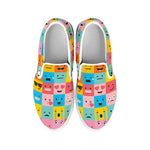 Colorful Emoji Pattern Print White Slip On Shoes