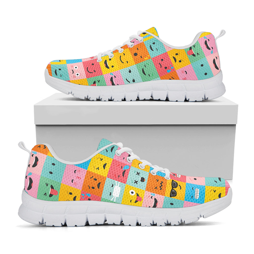 Colorful Emoji Pattern Print White Sneakers
