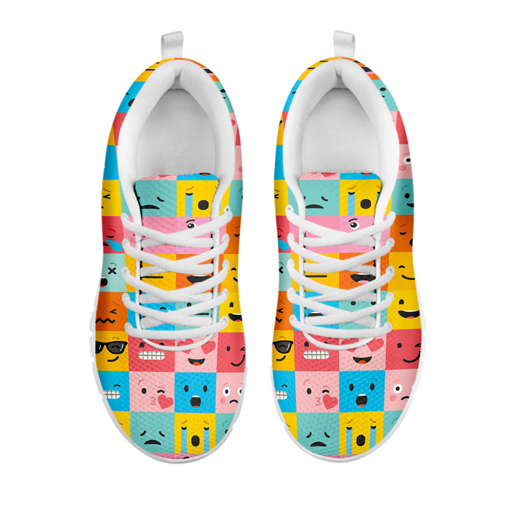 Colorful Emoji Pattern Print White Sneakers