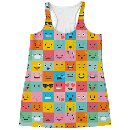Colorful Emoji Pattern Print Women's Racerback Tank Top