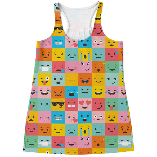 Colorful Emoji Pattern Print Women's Racerback Tank Top