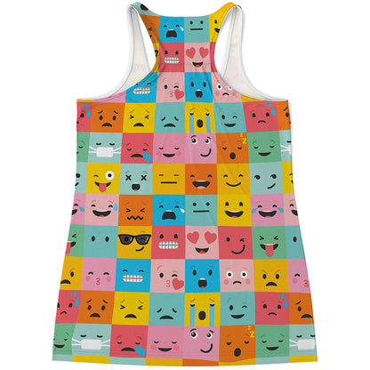 Colorful Emoji Pattern Print Women's Racerback Tank Top