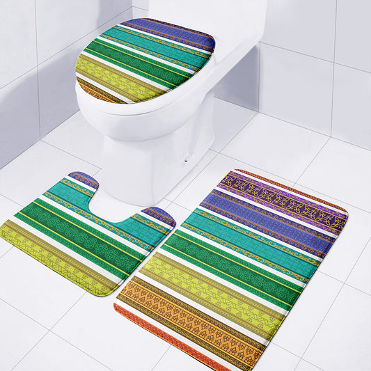 Colorful Ethnic Pattern Print 3 Piece Bath Mat Set