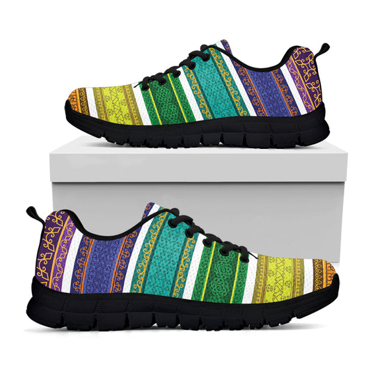 Colorful Ethnic Pattern Print Black Sneakers