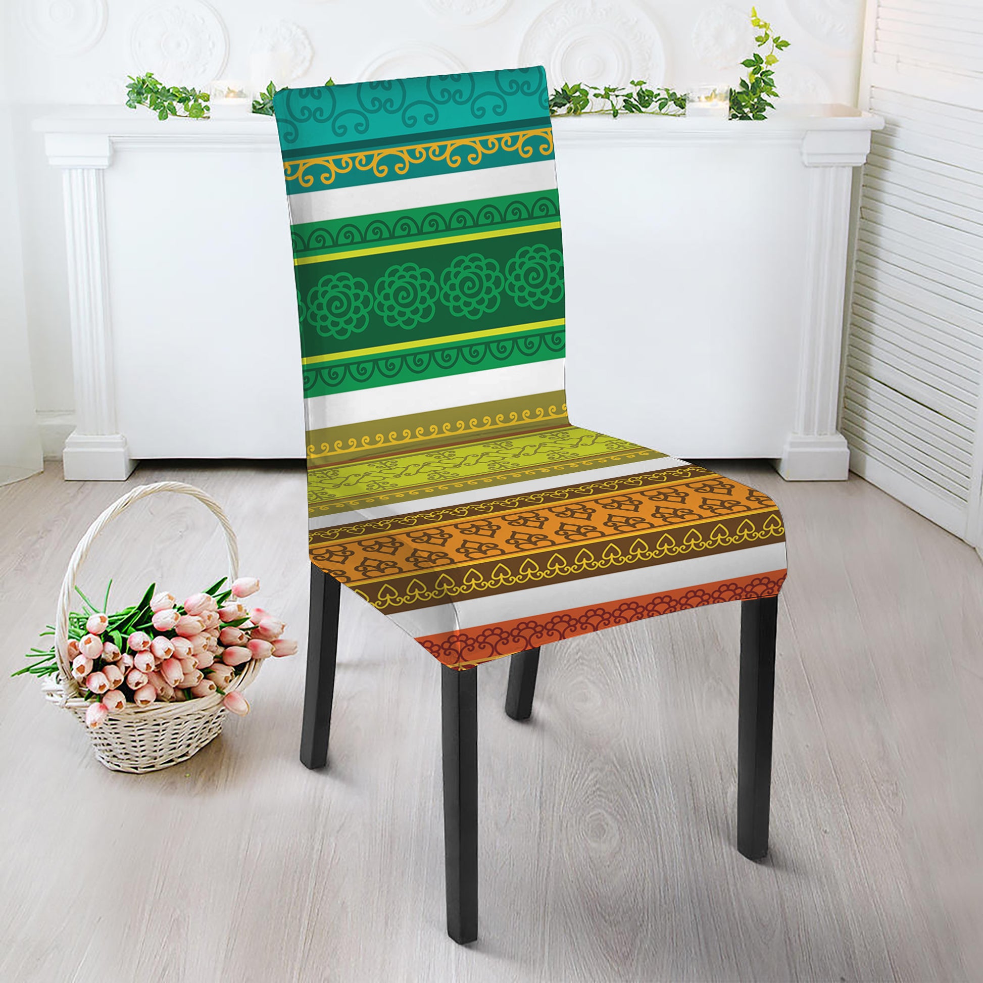 Colorful Ethnic Pattern Print Dining Chair Slipcover