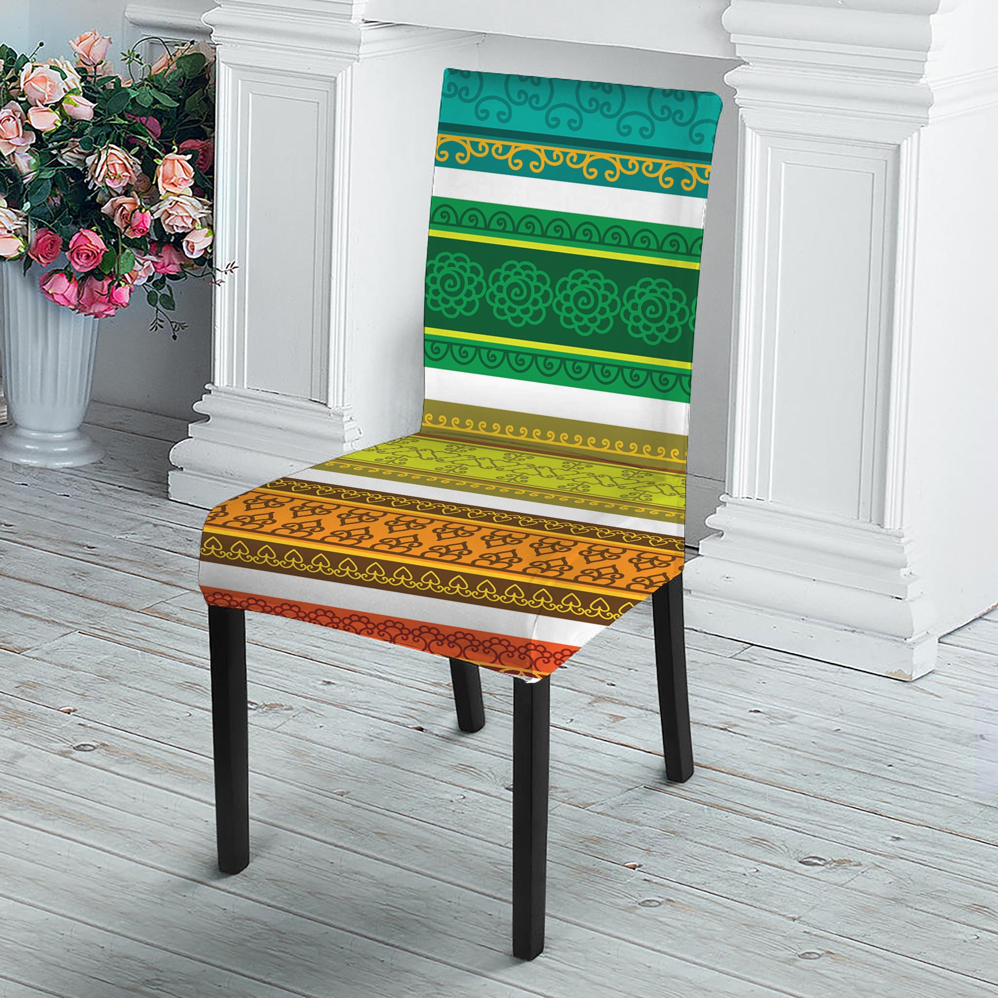 Colorful Ethnic Pattern Print Dining Chair Slipcover