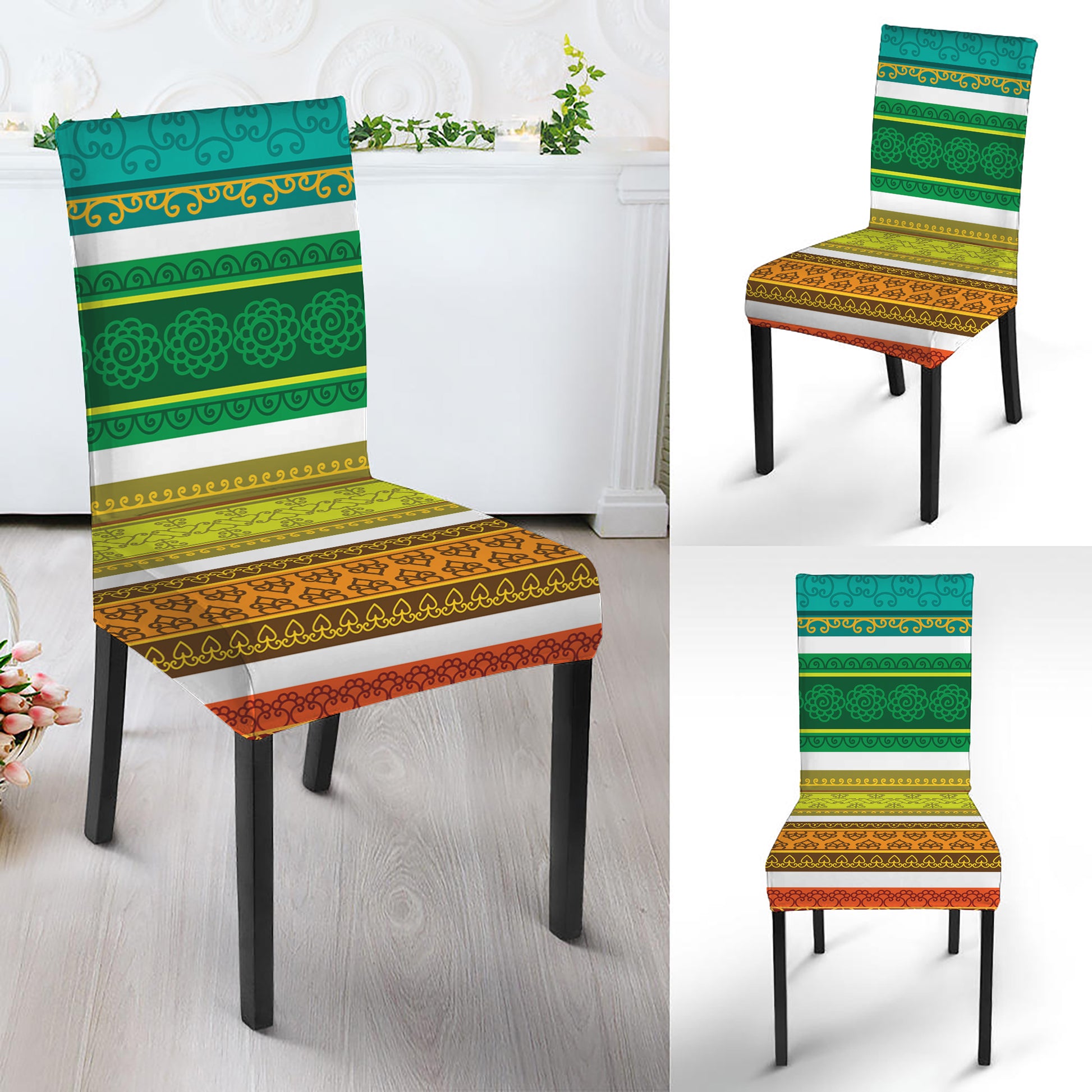 Colorful Ethnic Pattern Print Dining Chair Slipcover