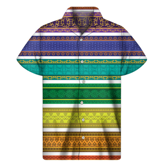 Colorful Ethnic Pattern Print Men's Short Sleeve Shirt