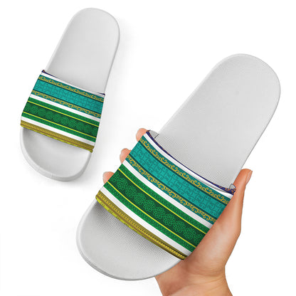Colorful Ethnic Pattern Print White Slide Sandals