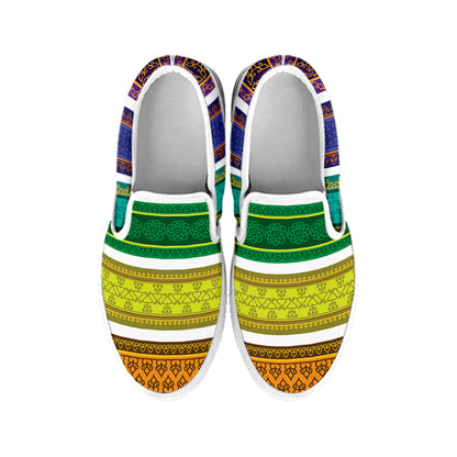 Colorful Ethnic Pattern Print White Slip On Shoes