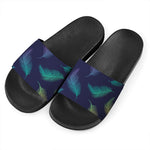 Colorful Feather Pattern Print Black Slide Sandals