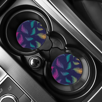 Colorful Feather Pattern Print Car Coasters