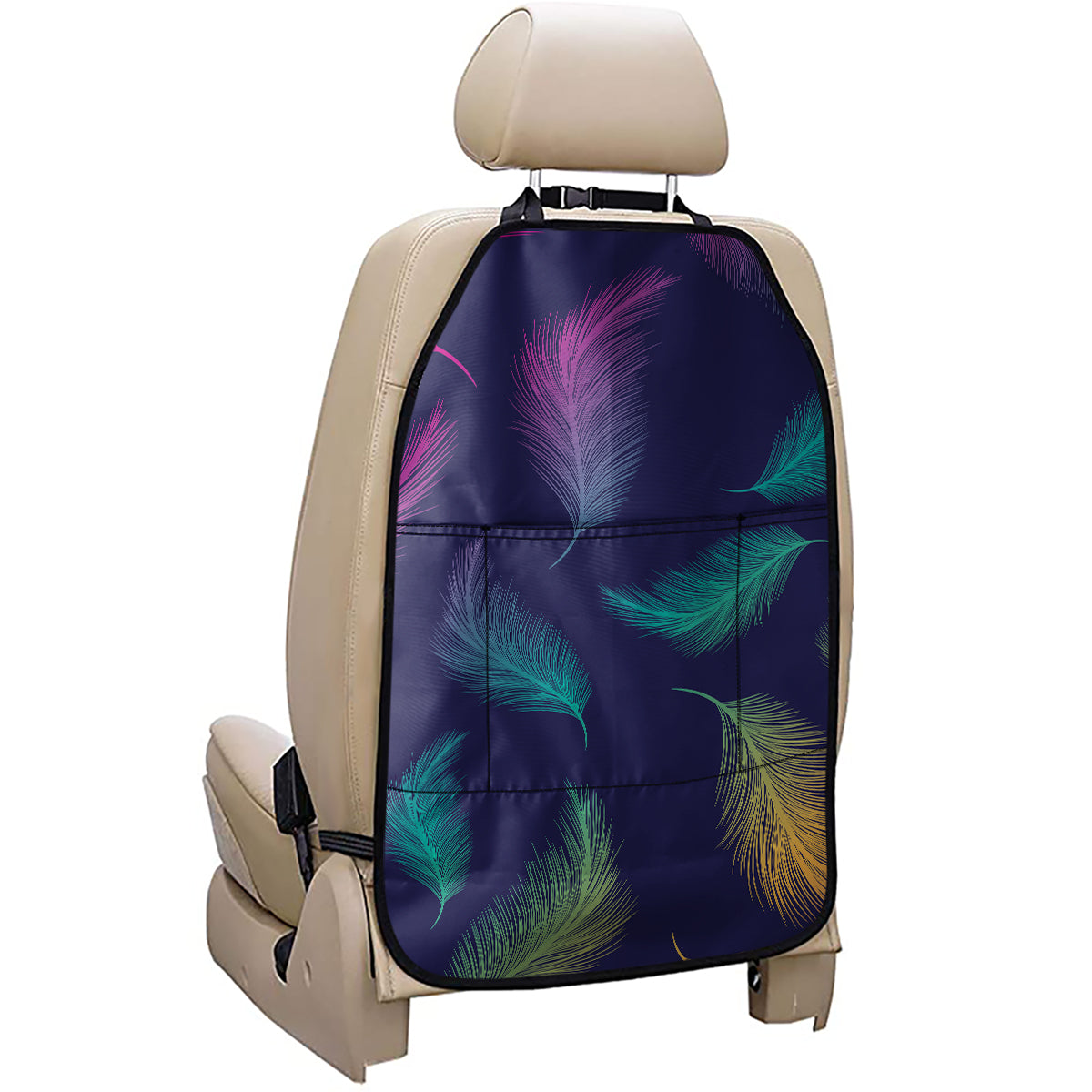 Colorful Feather Pattern Print Car Seat Organizers