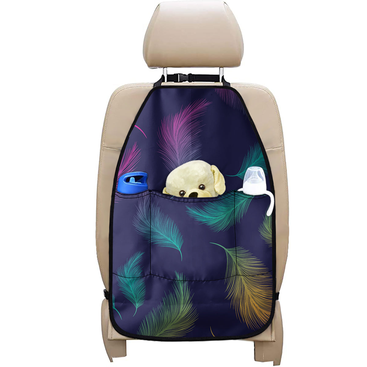 Colorful Feather Pattern Print Car Seat Organizers