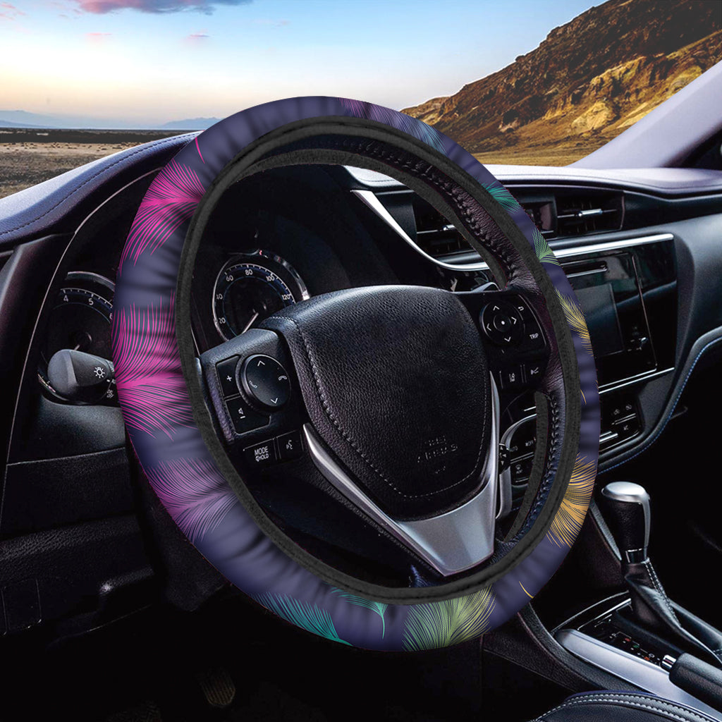 Colorful Feather Pattern Print Car Steering Wheel Cover