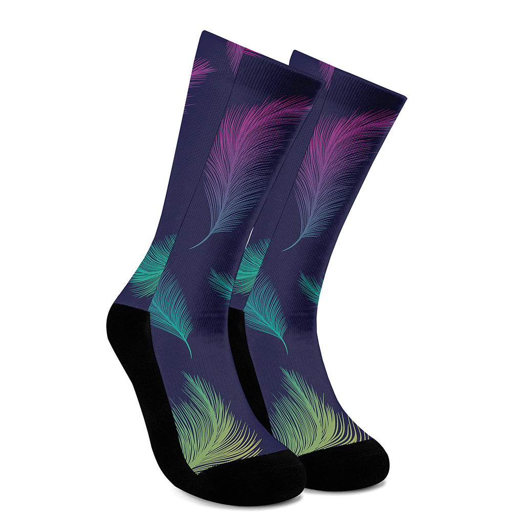 Colorful Feather Pattern Print Crew Socks