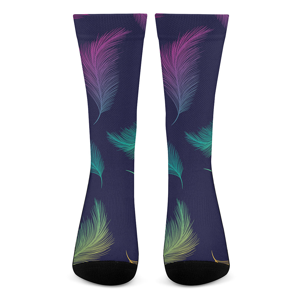 Colorful Feather Pattern Print Crew Socks