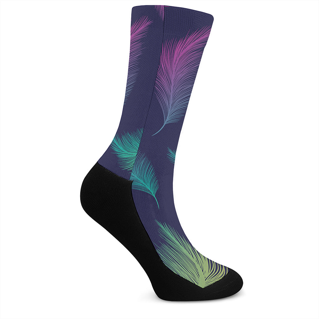 Colorful Feather Pattern Print Crew Socks