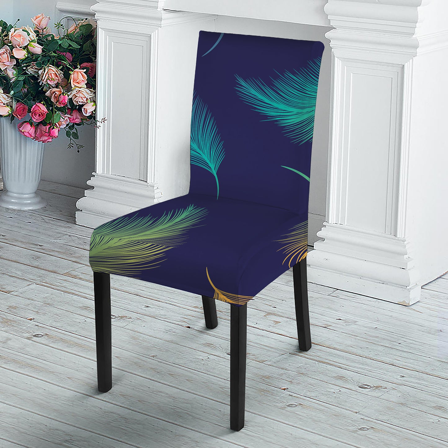 Colorful Feather Pattern Print Dining Chair Slipcover