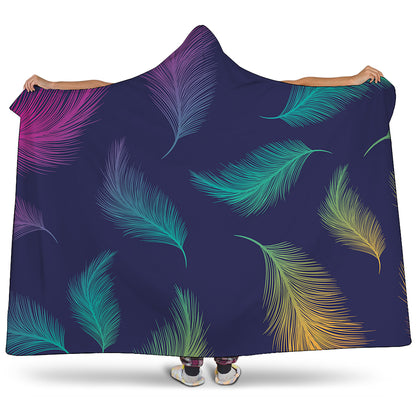 Colorful Feather Pattern Print Hooded Blanket
