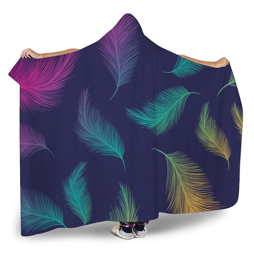 Colorful Feather Pattern Print Hooded Blanket