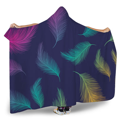 Colorful Feather Pattern Print Hooded Blanket