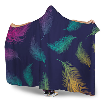 Colorful Feather Pattern Print Hooded Blanket