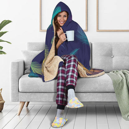 Colorful Feather Pattern Print Hooded Blanket