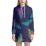 Colorful Feather Pattern Print Hoodie Dress