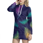 Colorful Feather Pattern Print Hoodie Dress