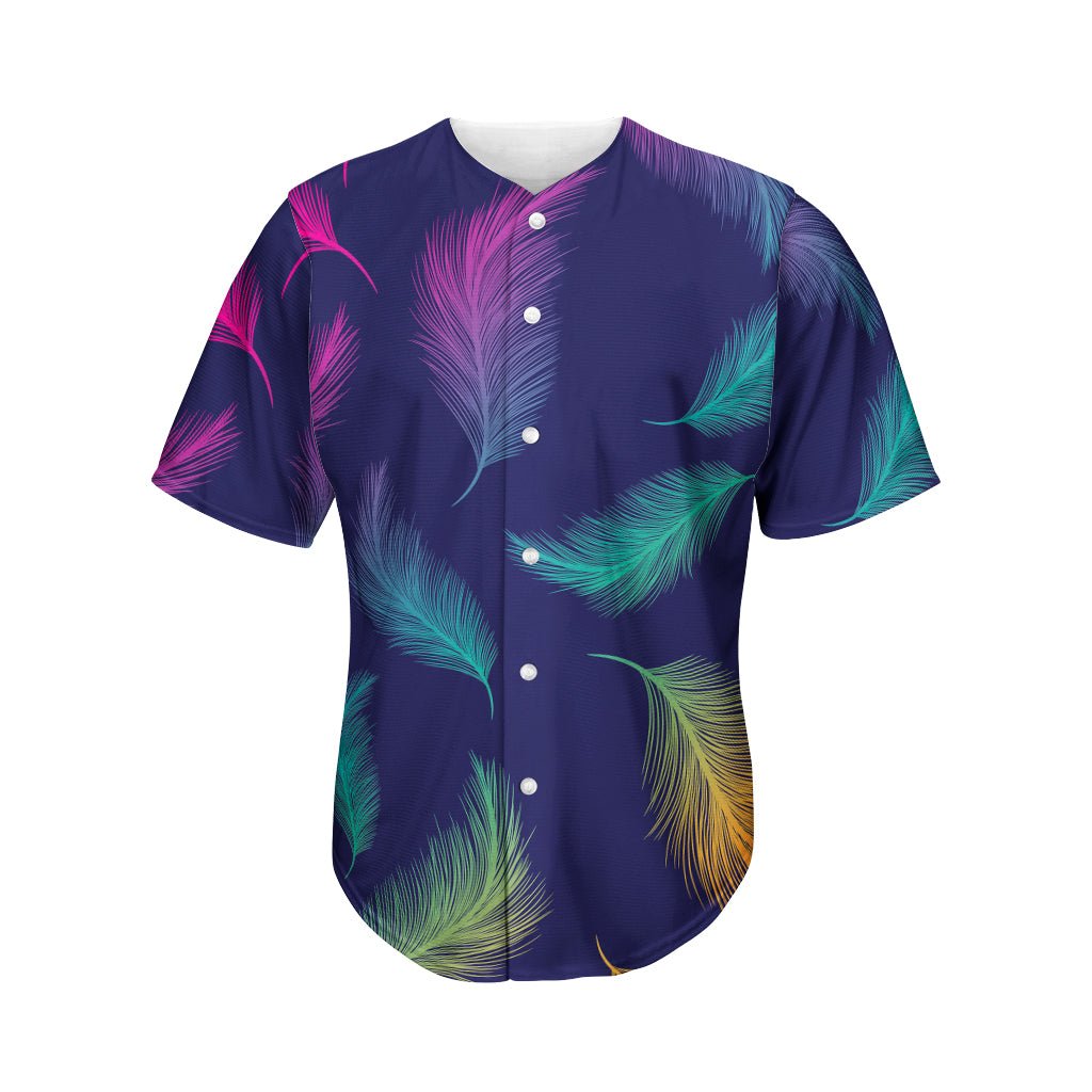 Colorful Feather Pattern Print Men's Baseball Jersey