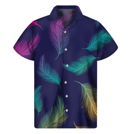 Colorful Feather Pattern Print Men's Short Sleeve Shirt